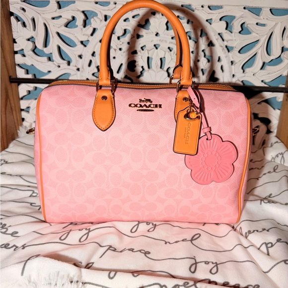 Coach Powder Pink & Tan ROWAN LRG satchel +Matching Corner Zip Wristlet Wallet - Picture 12 of 12